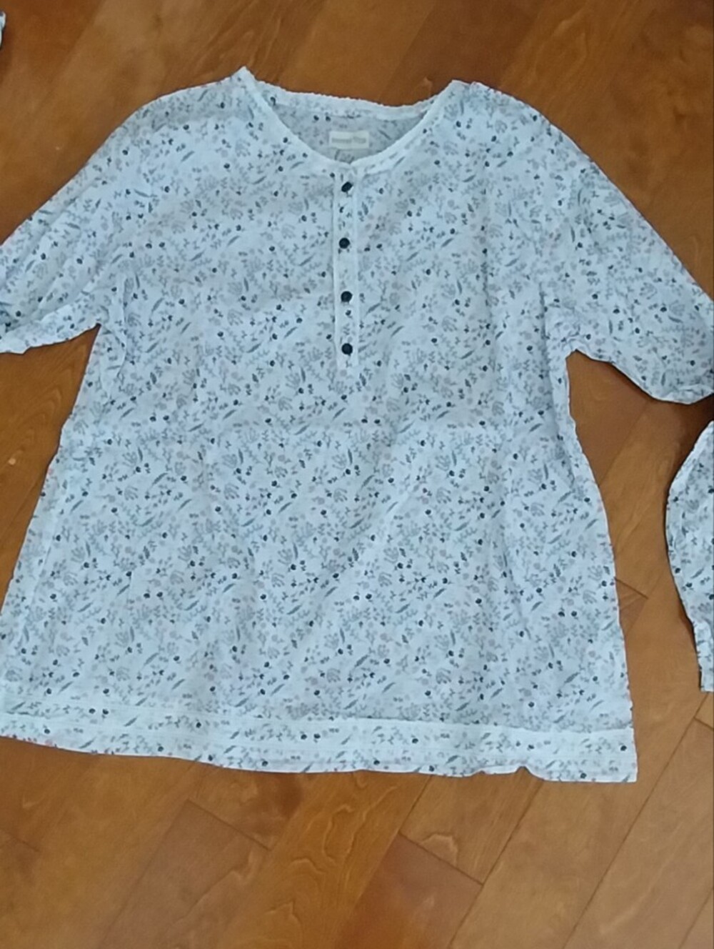 Pure Cotton  Floral Henley Shirt - White with Pink & Navy